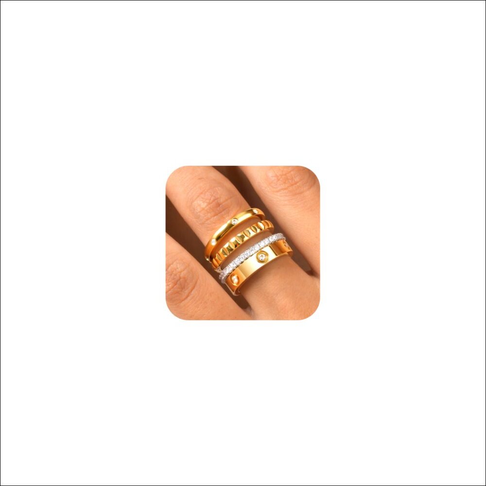 18k Gold Plated Stackable Rings Set, Stainless St… - image 1